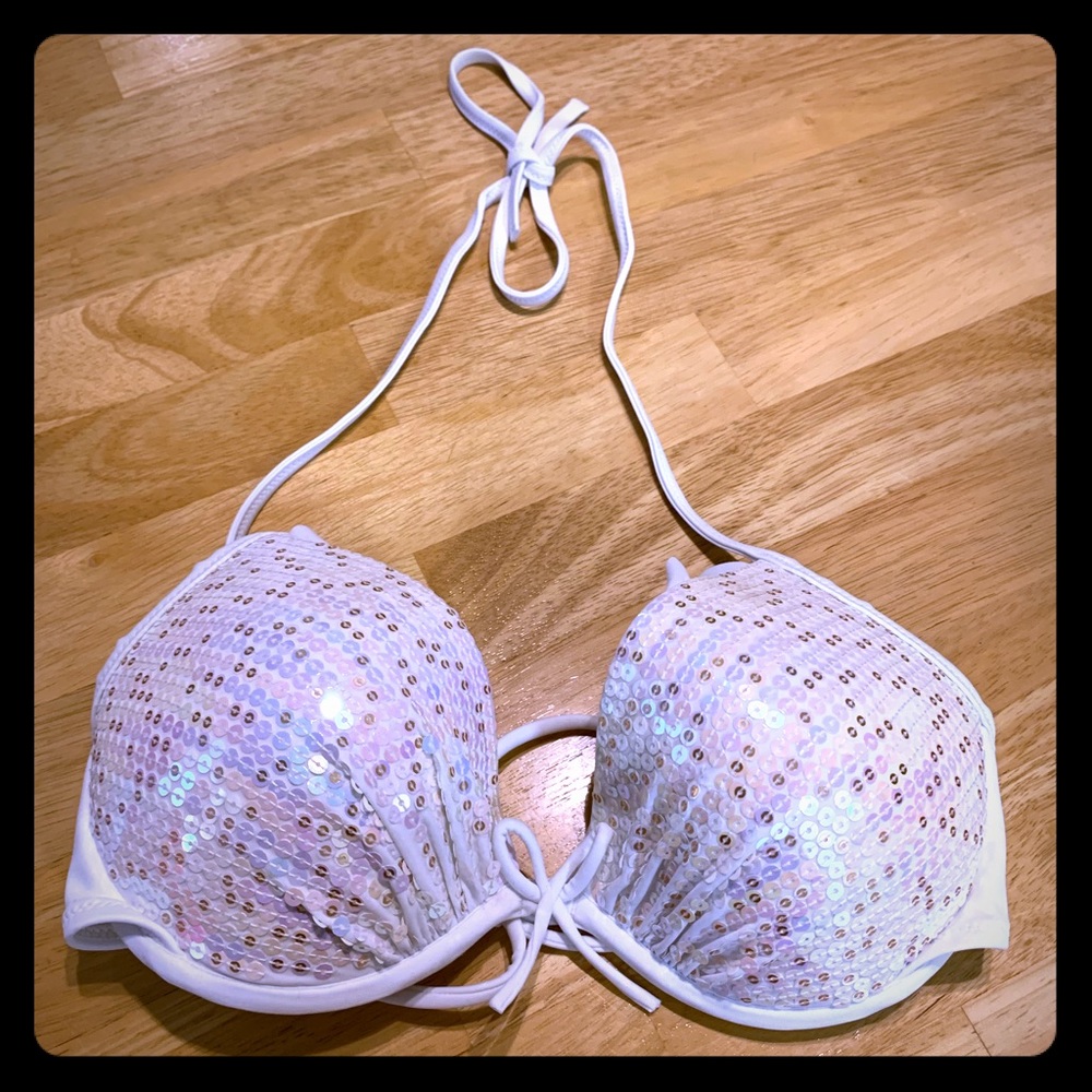 Victoria’s Secret white sequin bikini top 34C
